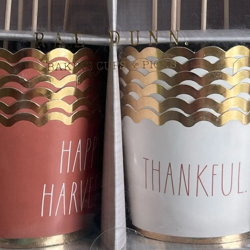 Rae Dunn 12 Piece Fall “Happy Harvest & Thankful” Cupcake Liners & Picks NIB